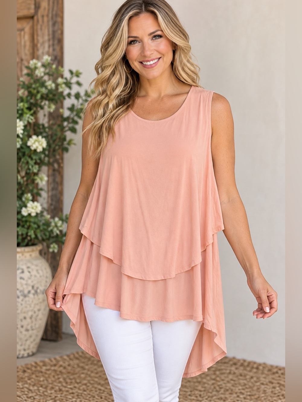 Kate & Mallory Peach Layered Sleeveless Tank Top